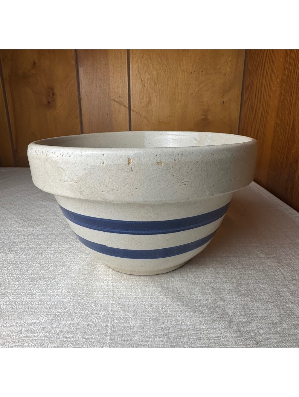 Vintage Robinson Ransbottom RRP Co Blue Stripe Stoneware Mixing Bowl 7 Inch - Picture 4 of 8